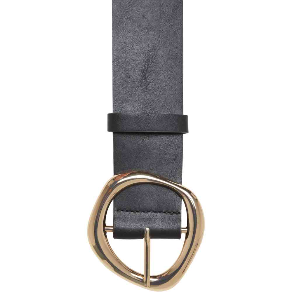 Urban Classics - Organic Buckle Shaped Synthetic Leather Riem - Zwart/Goudkleurig